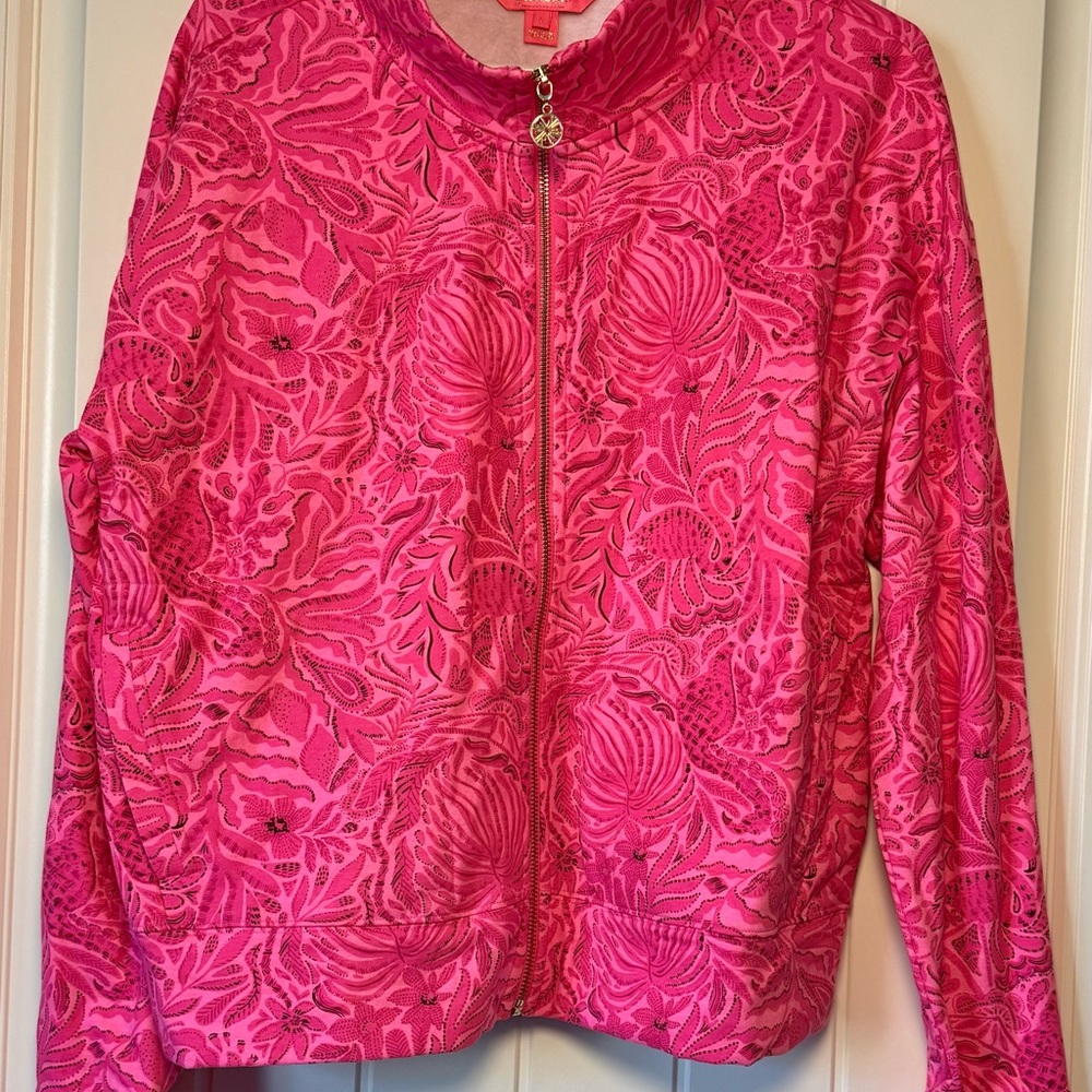 Lily Pulitzer WRENLEY ZIP-UP, CERISE PINK PINKIE PROMISES - Picture 5 of 5